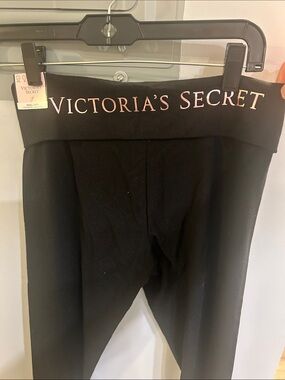 Victoria's Secret Black Leggings with Pink Logo Waistband